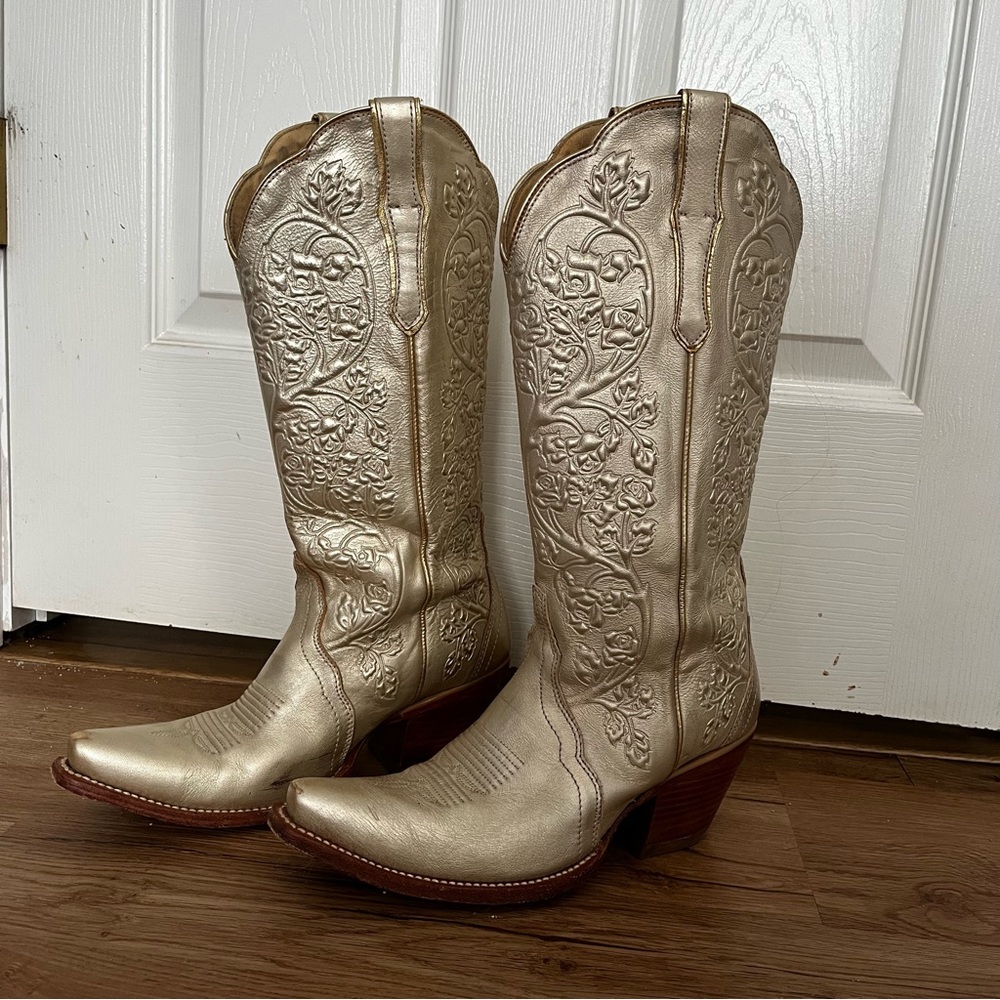 Ariat Gold Floral Embossed Cowboy Boots